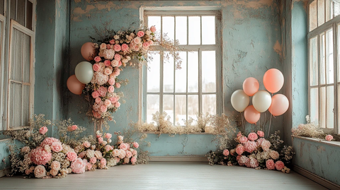 花拱窗边摄影背景