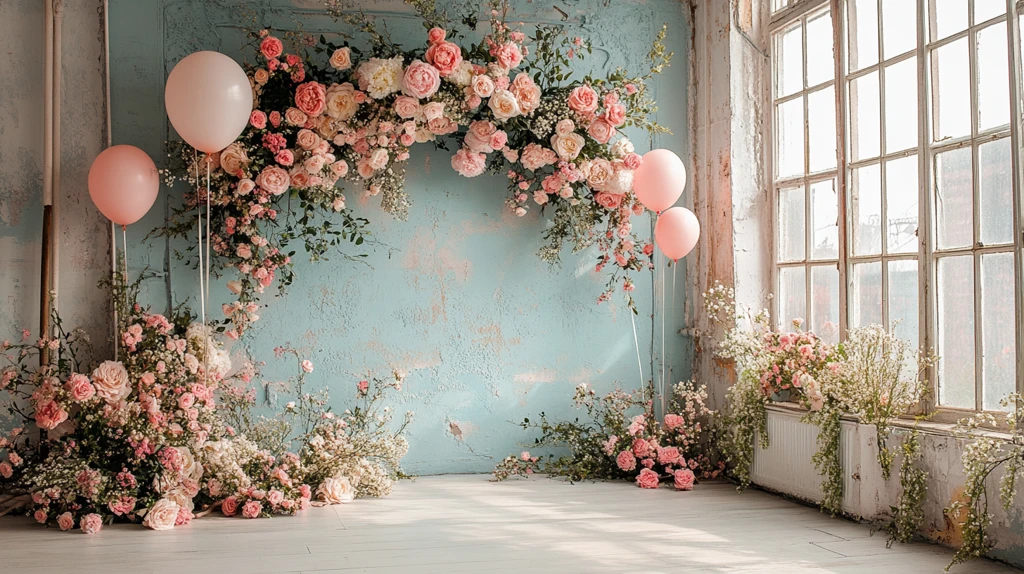 花拱窗边摄影背景