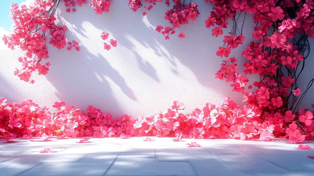 白墙上的彩色花朵