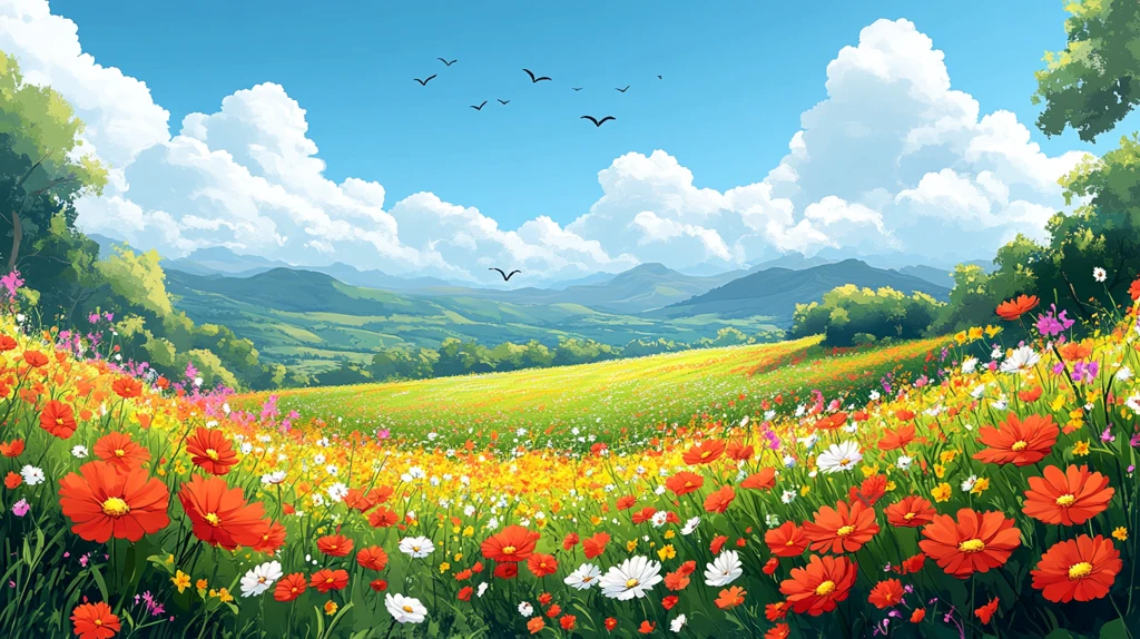 蓝天白云草原野花