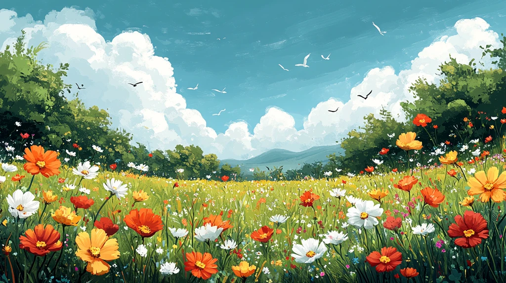 蓝天白云草原野花