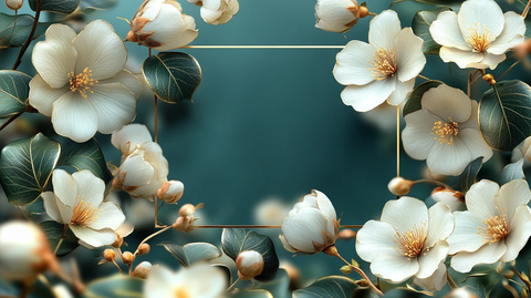 白色花朵绿色叶子卡片