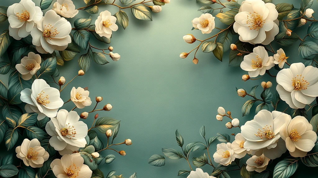 白色花朵绿色叶子卡片