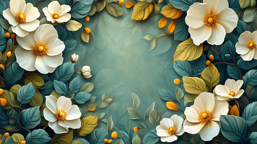 白色花朵绿色叶子卡片