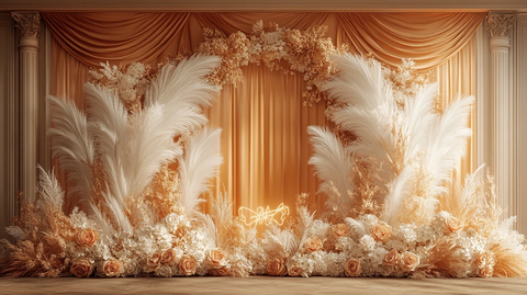 金色丝绸与羽毛背景