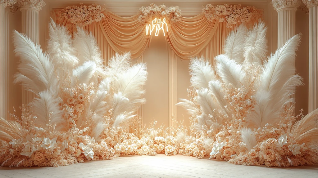 金色丝绸与羽毛背景