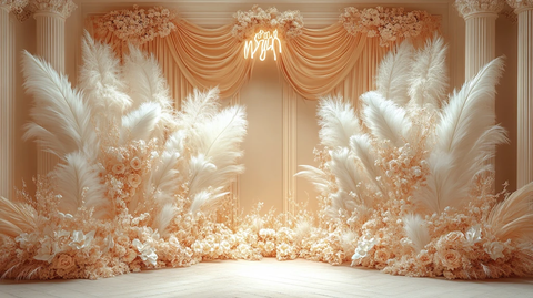 金色丝绸与羽毛背景