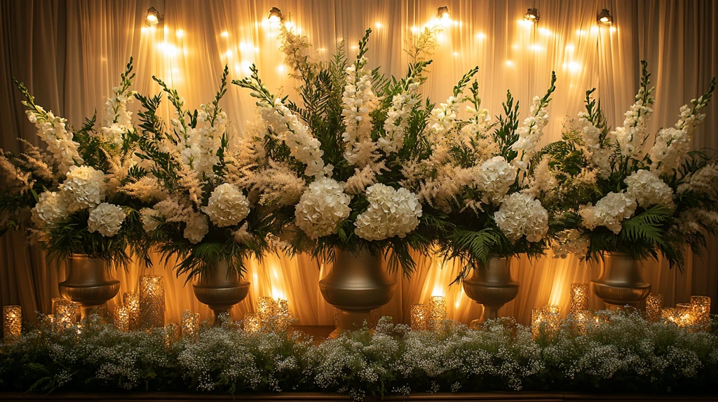 金色幕布与银绿花枝