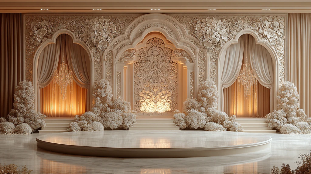 3D婚礼舞台铁板拱门水晶灯