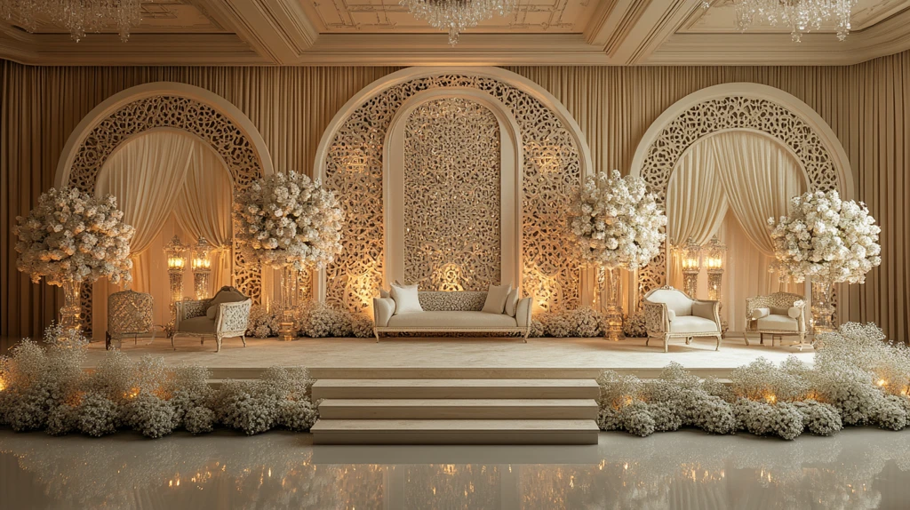 3D婚礼舞台铁板拱门水晶灯