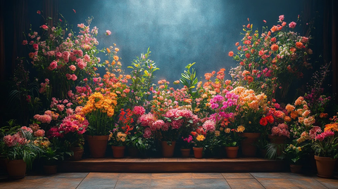 展览舞台背景与花卉装饰