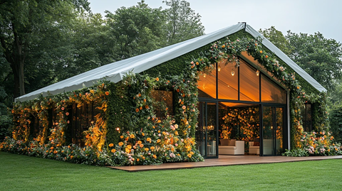 户外白色大帐篷舞台蝴蝶绿墙