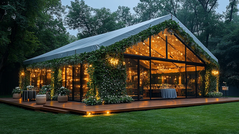 户外白色大帐篷舞台蝴蝶绿墙