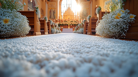 白色针刺地毯与婚礼祭坛