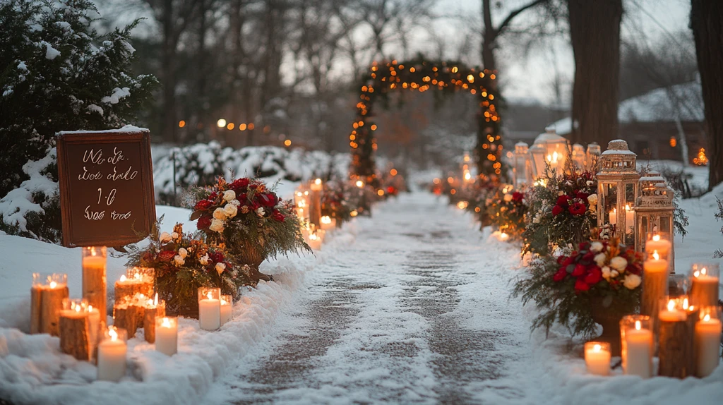冬季户外婚礼走道装饰