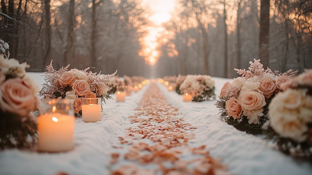冬季户外婚礼走道装饰