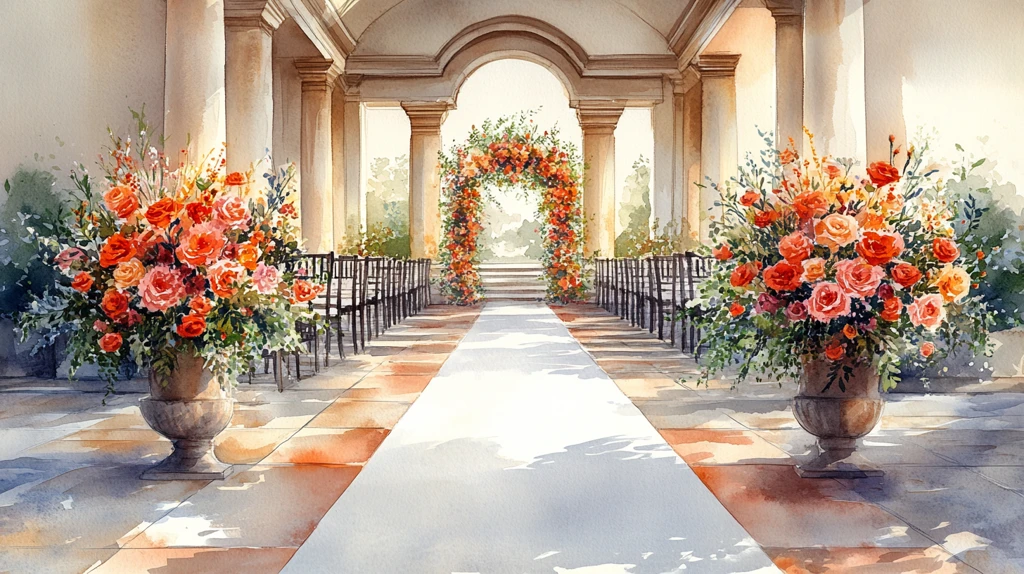 婚礼大厅水彩插画
