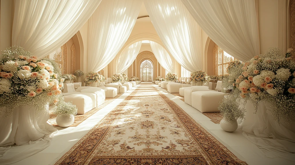 白色婚礼装饰与亚美尼亚传统地毯