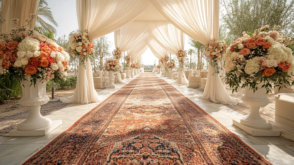 白色婚礼装饰与亚美尼亚传统地毯