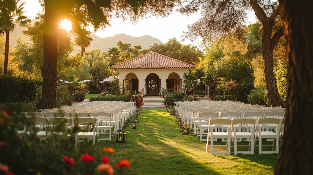 白色椅子草坪婚礼