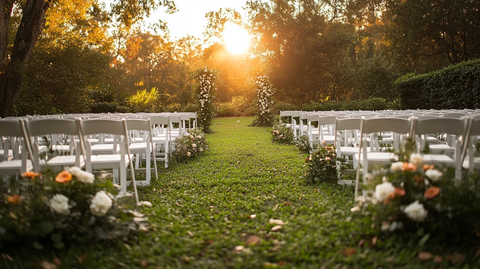 白色椅子草坪婚礼