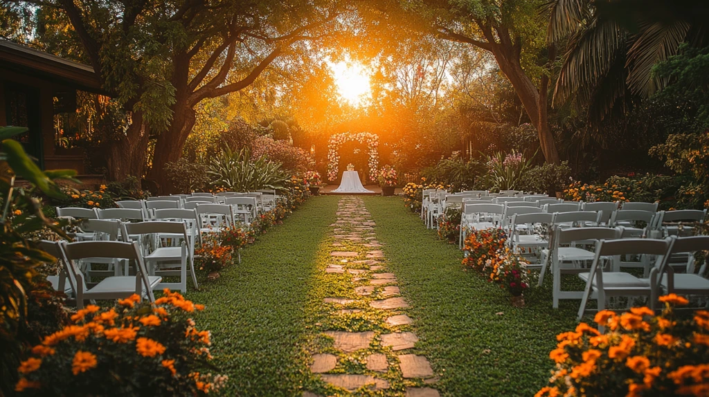 白色椅子草坪婚礼