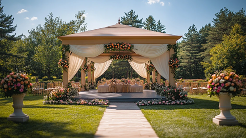 婚礼场地绿草坪舞台装饰