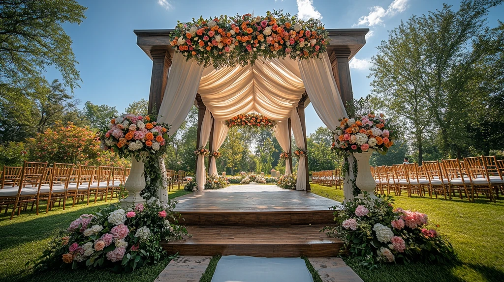 婚礼场地绿草坪舞台装饰