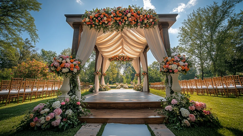 婚礼场地绿草坪舞台装饰