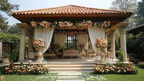 婚礼场地绿草坪舞台装饰