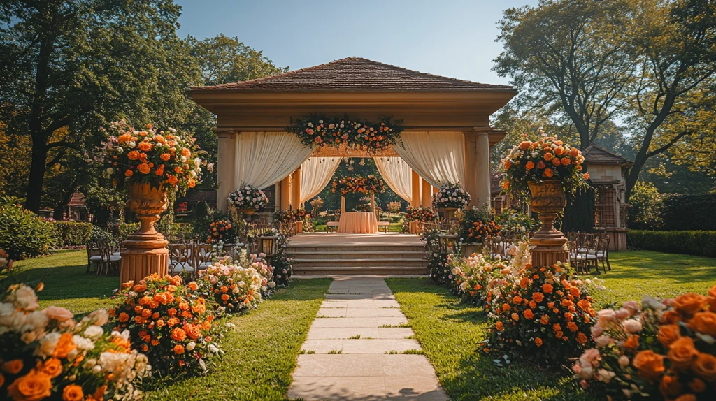 婚礼场地绿草坪舞台装饰