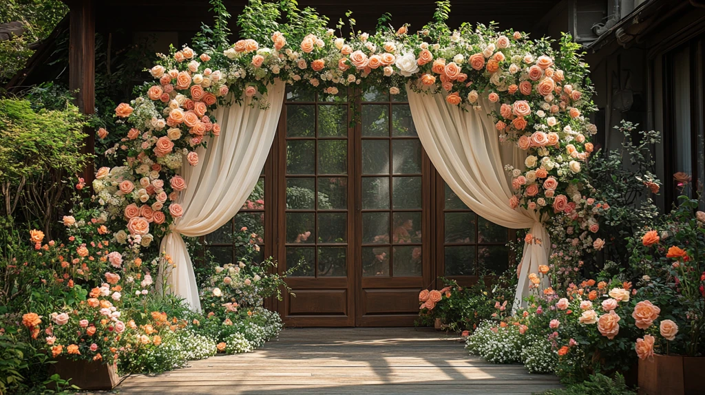 白色丝带装饰花园