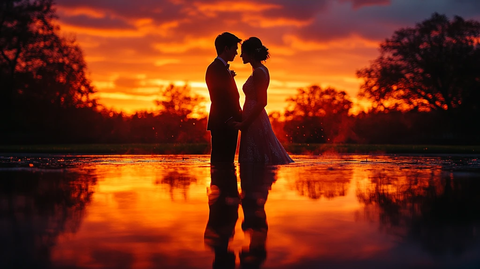 新娘新郎日落对视