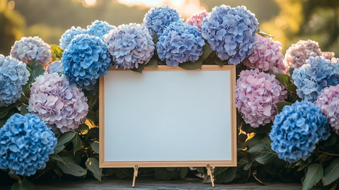 婚礼接待桌前的白色空白海报