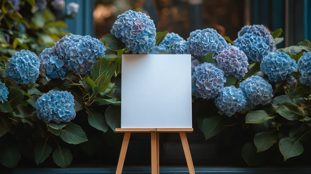 婚礼接待桌前的白色空白海报