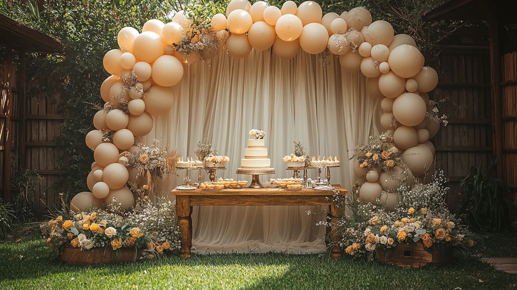 生日派对象牙窗帘户外场景