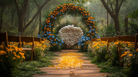 森林婚礼拱门与花墙