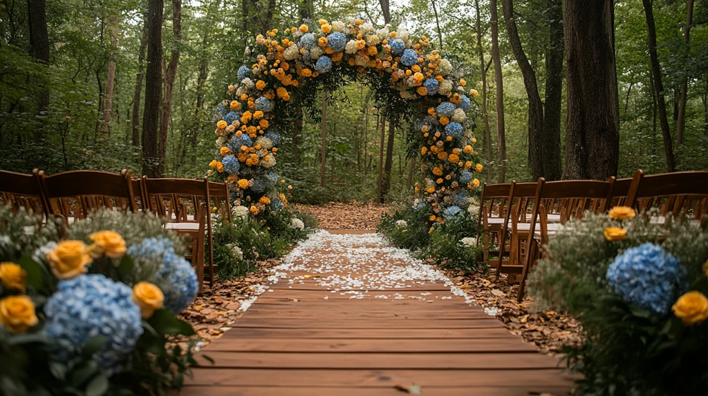 森林婚礼拱门与花墙