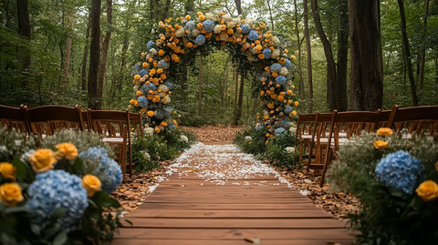 森林婚礼拱门与花墙
