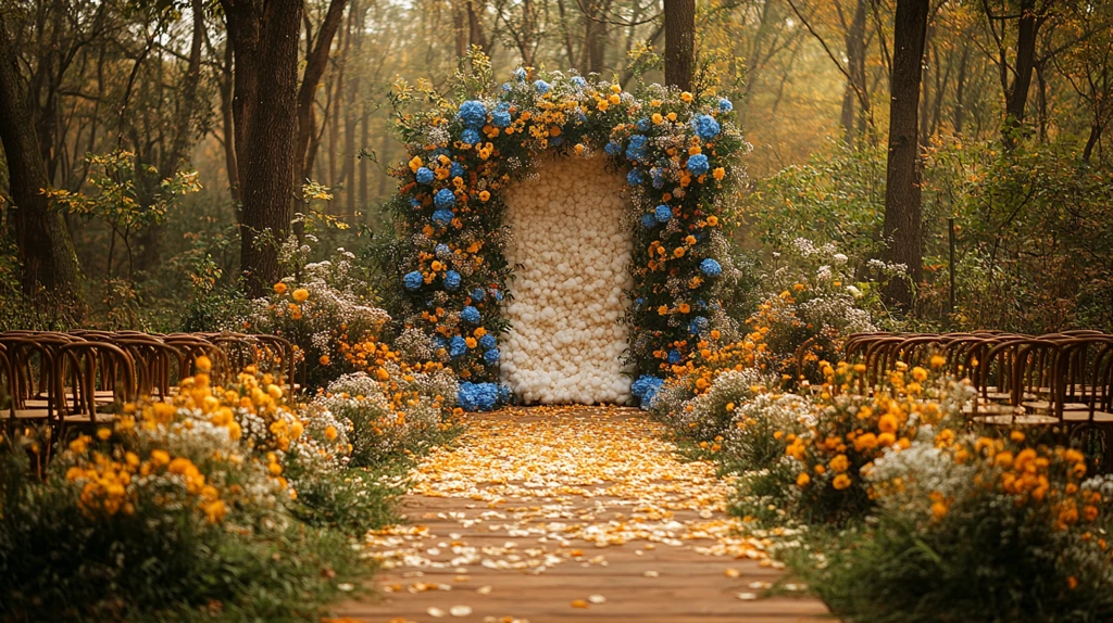 森林婚礼拱门与花墙