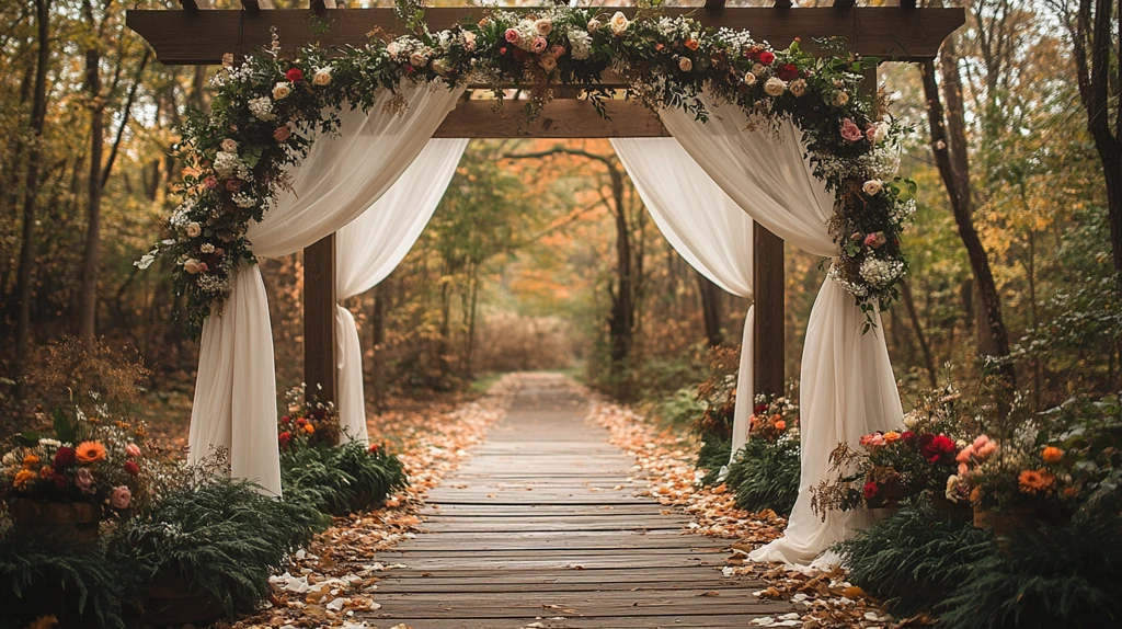 白色薄纱婚礼拱门