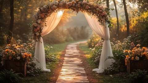 白色薄纱婚礼拱门