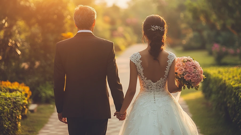 亚洲情侣婚礼背影