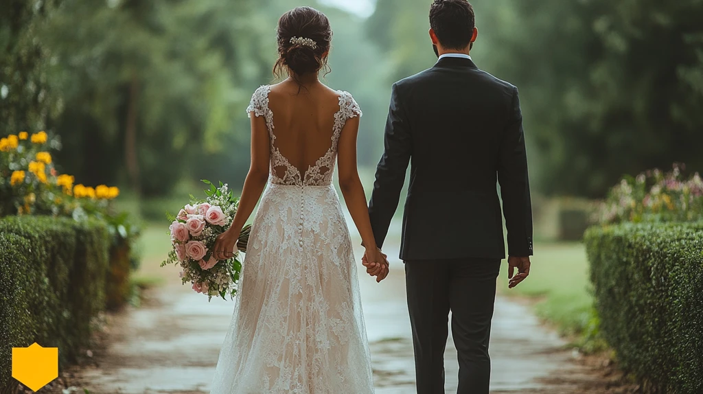 亚洲情侣婚礼背影