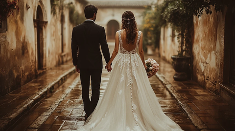 亚洲情侣婚礼背影