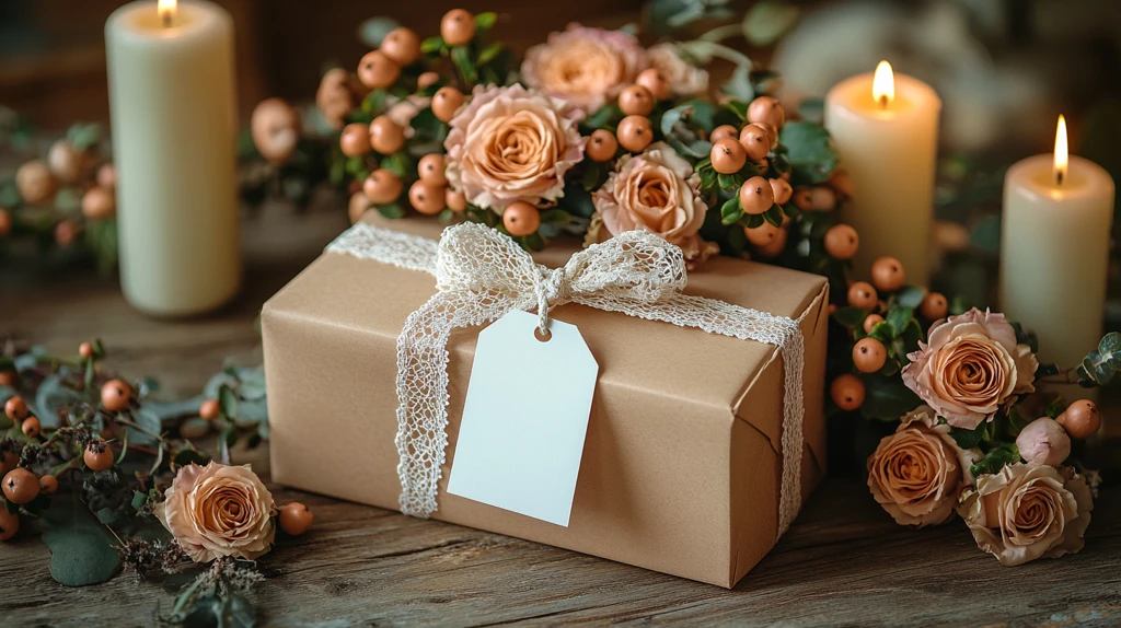 白色标签系在礼品盒上