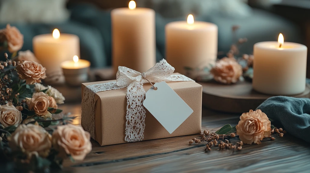 白色标签系在礼品盒上