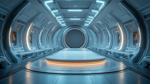 未来空间站六边形房间展示台