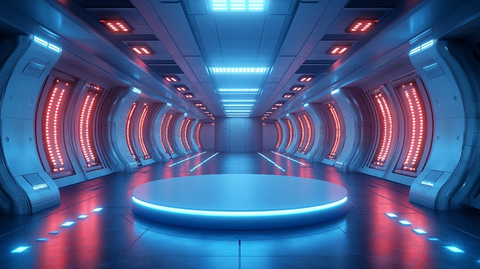 蓝色白色圆形讲台未来设备