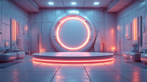 蓝色白色圆形讲台未来设备